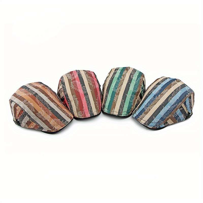 Stylish Unisex Striped Beret Lightweight Non-Stretch Hand-Washable Polyester Painter Cap Wi