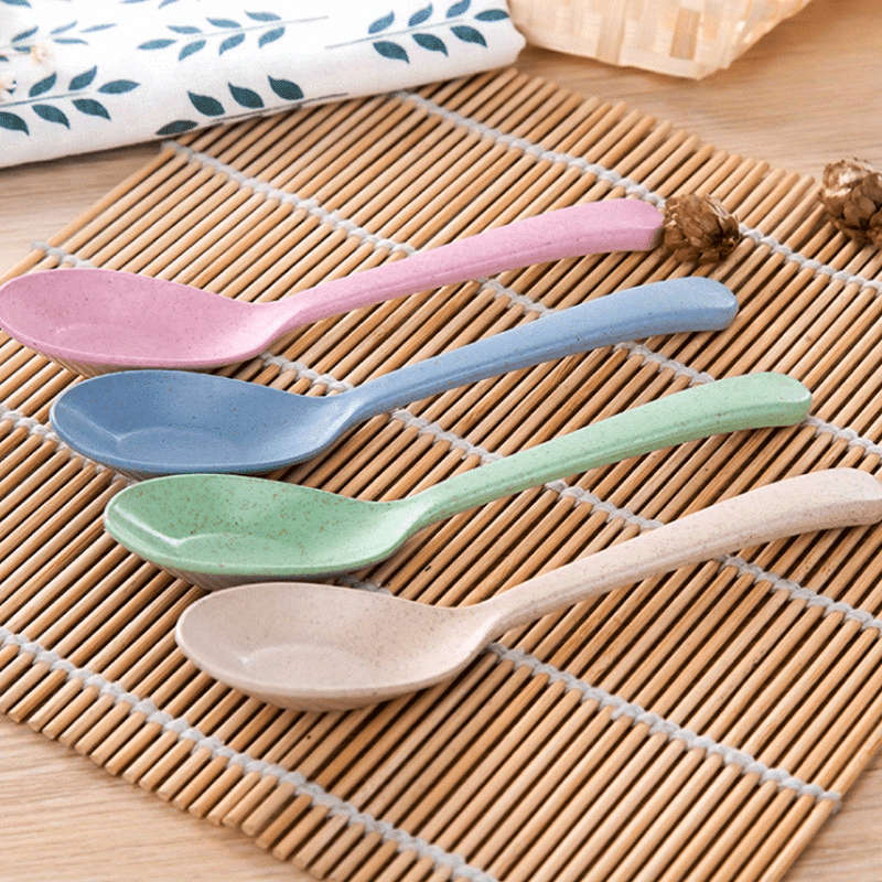 4pcs Long Handle Wheat Straw Spoon Perfect for Kitchen Cooking and Soups