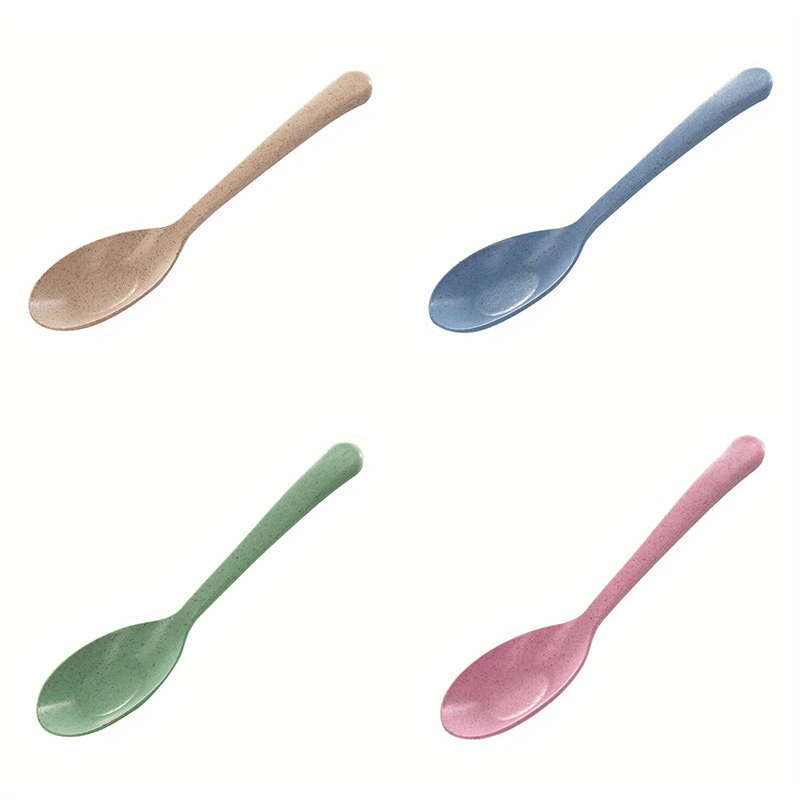 4pcs Long Handle Wheat Straw Spoon Perfect for Kitchen Cooking and Soups