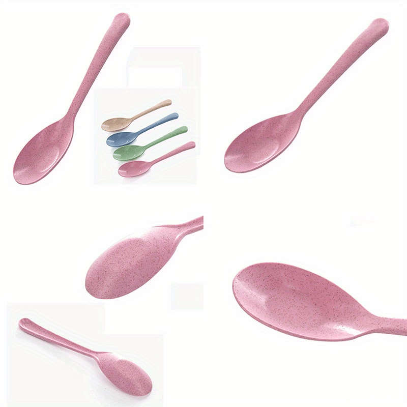 4pcs Long Handle Wheat Straw Spoon Perfect for Kitchen Cooking and Soups