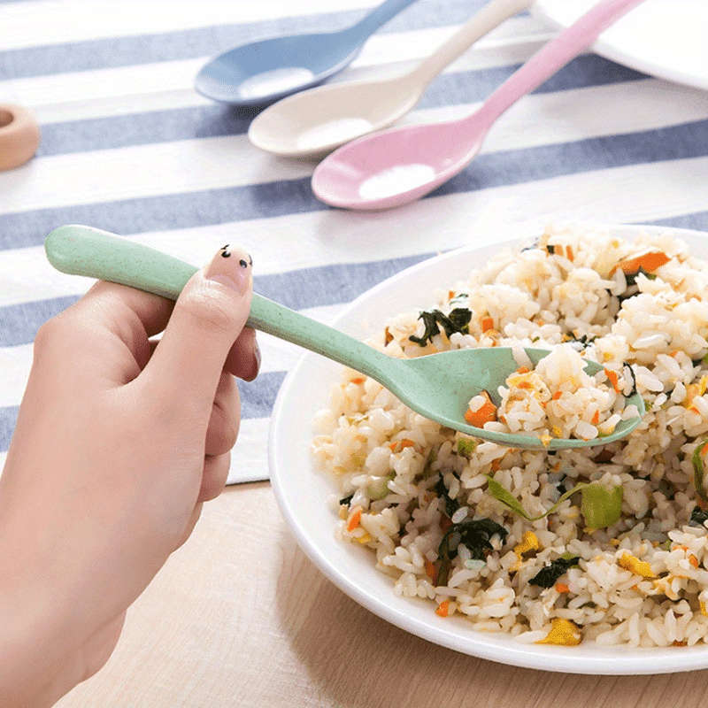 4pcs Long Handle Wheat Straw Spoon Perfect for Kitchen Cooking and Soups