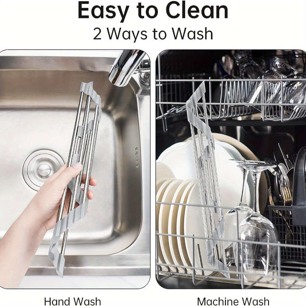 1pc Foldable Stainless Steel Triangle Roll-Up Dish Drying Rack For Small Sink Corners Over-Th