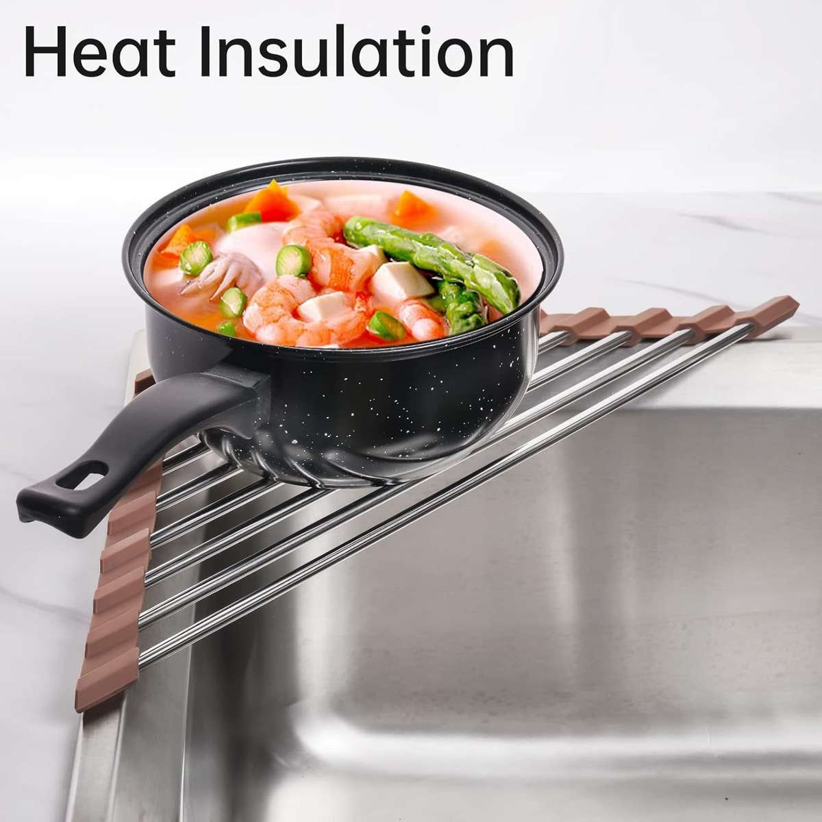 1pc Foldable Stainless Steel Triangle Roll-Up Dish Drying Rack For Small Sink Corners Over-Th