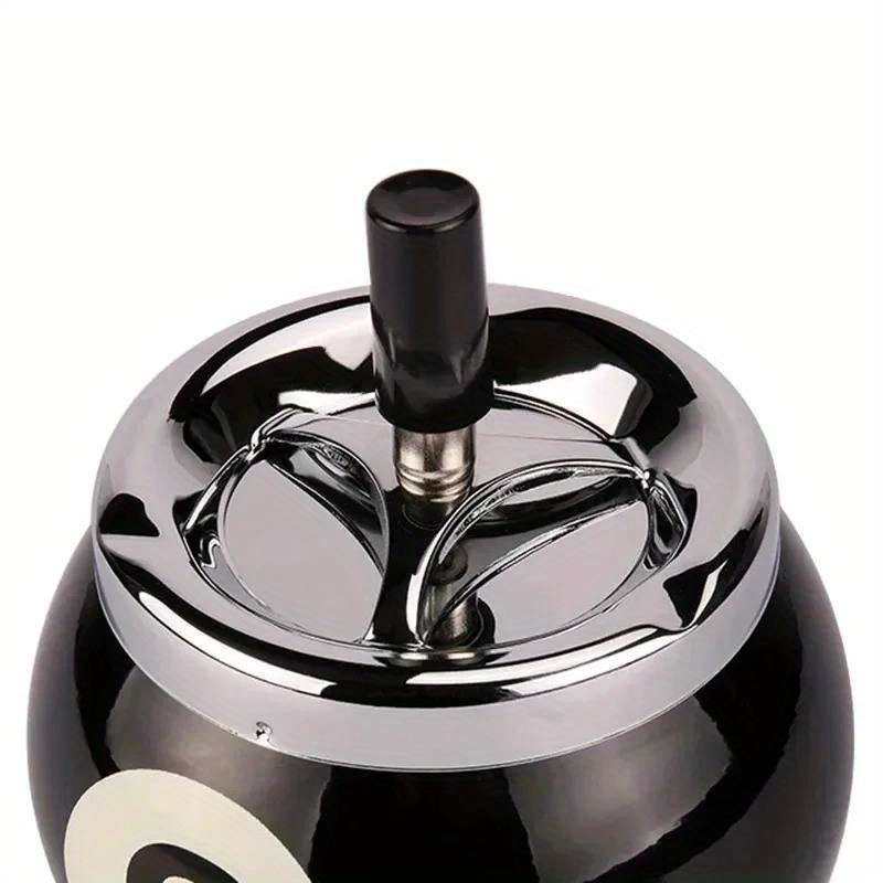 Black No.8 Billiard Ball Cigarette Ashtray C Durable Iron Design Push Button Operation Perfec
