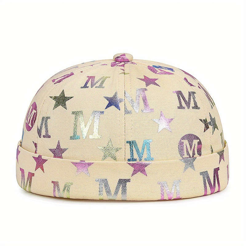 Trendy Beanie Cap Unisex Bronzing Letter Star Pattern Docker Cap Embossed Golden Hip-Hop Styl