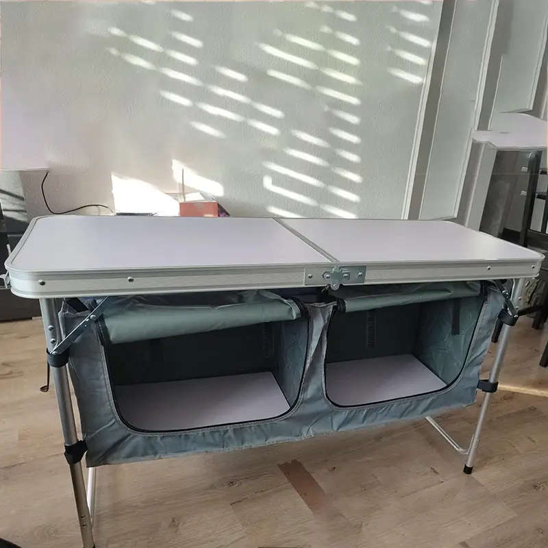 Outdoor Portable Aluminum Folding Table With Storage Cabinet