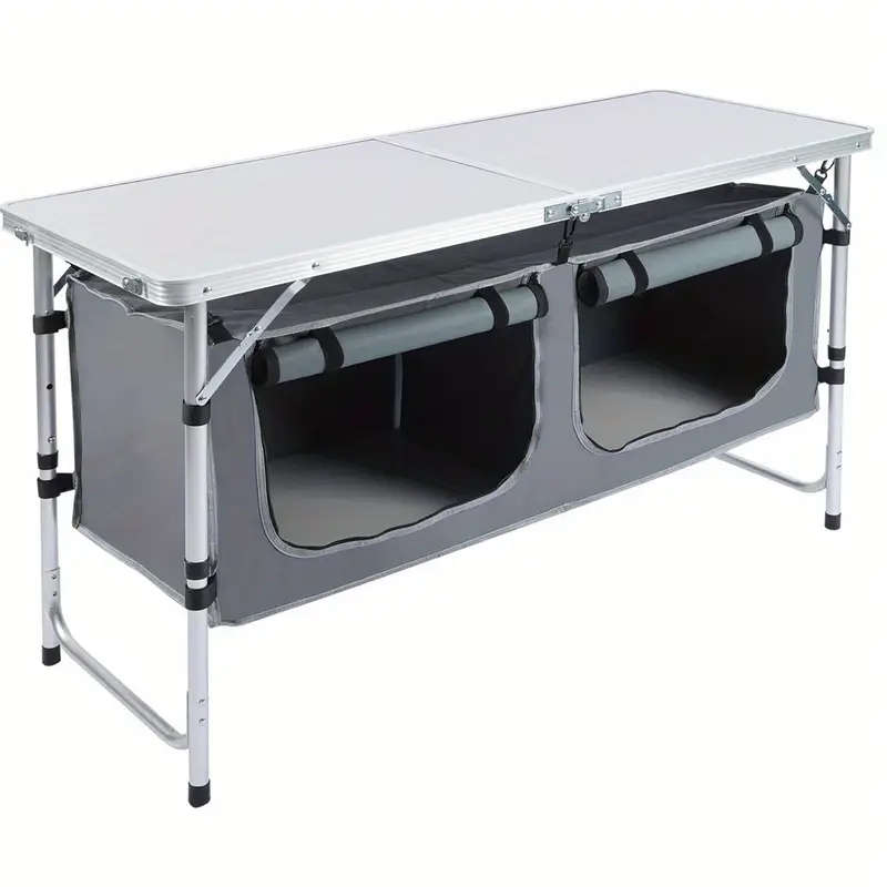 Outdoor Portable Aluminum Folding Table With Storage Cabinet