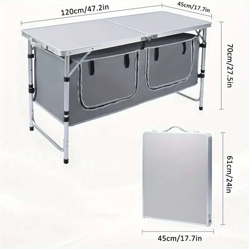 Outdoor Portable Aluminum Folding Table With Storage Cabinet
