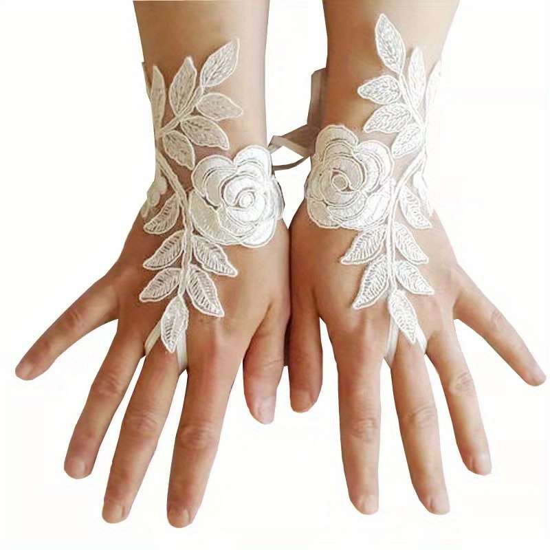 1 Pair White Elegant Lace Bridal Gloves
