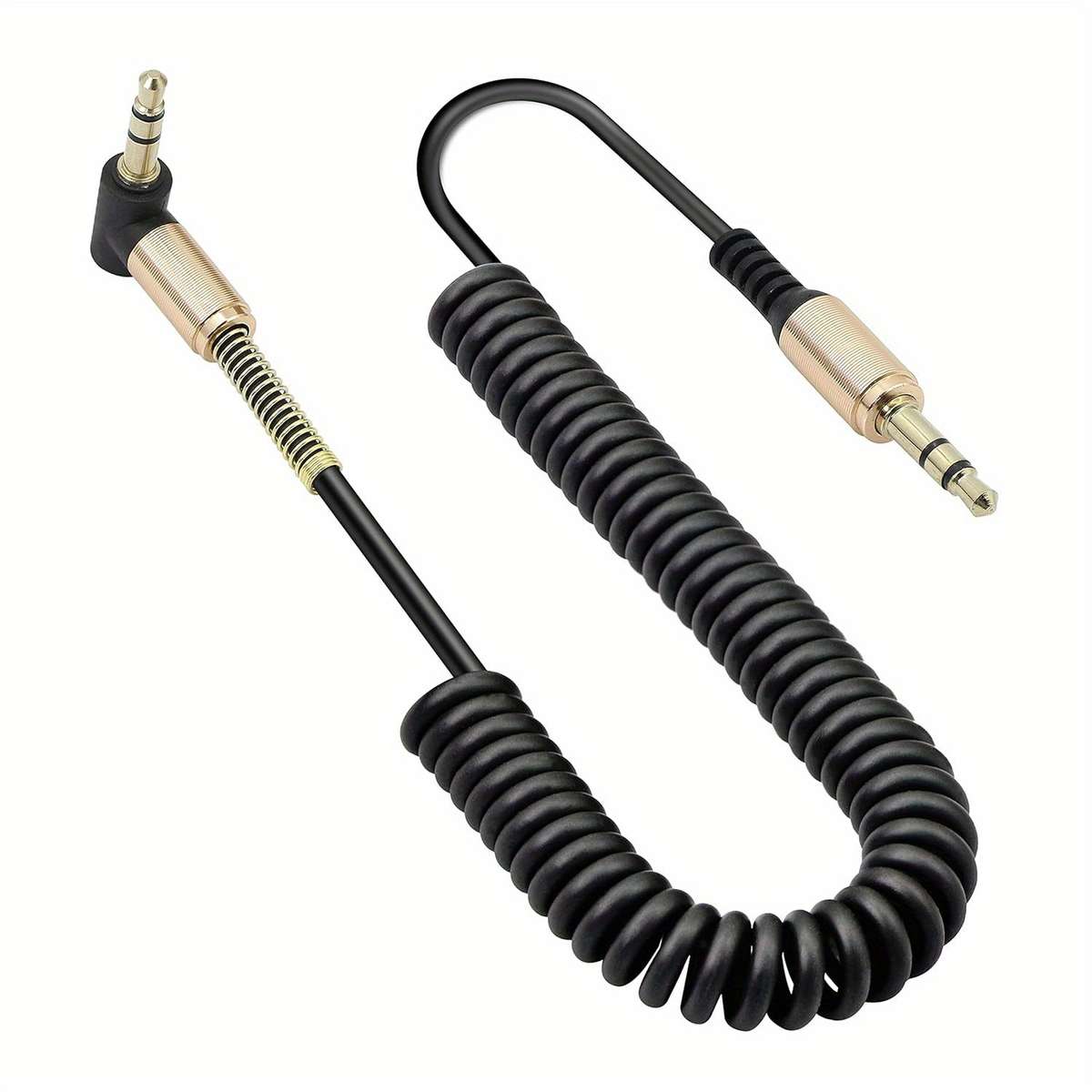 1pc 3.5mm Audio Coiled Cable Right Angle 3.5mm Male to Male Stereo TRS Cable for Car Stereo Sm