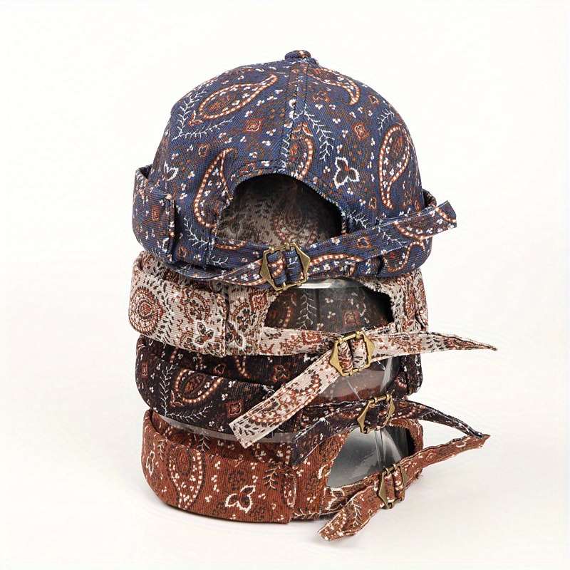 Retro Paisley Brimless Hat Stylish Warm Knit Cap with Adjustable Buckle Strap Breathable P