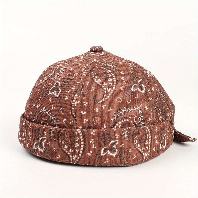 Retro Paisley Brimless Hat Stylish Warm Knit Cap With Adjustable Buckle Strap Breathable P