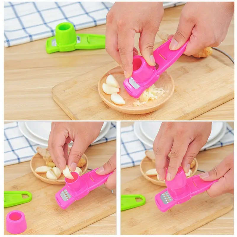 Multi-Purpose Manual Garlic Press and Grater, Plastic Garlic Mince Crusher with Ergonomic Handle