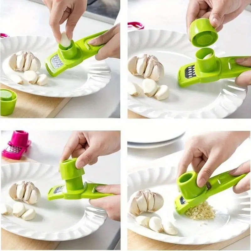 Multi-Purpose Manual Garlic Press and Grater, Plastic Garlic Mince Crusher with Ergonomic Handle