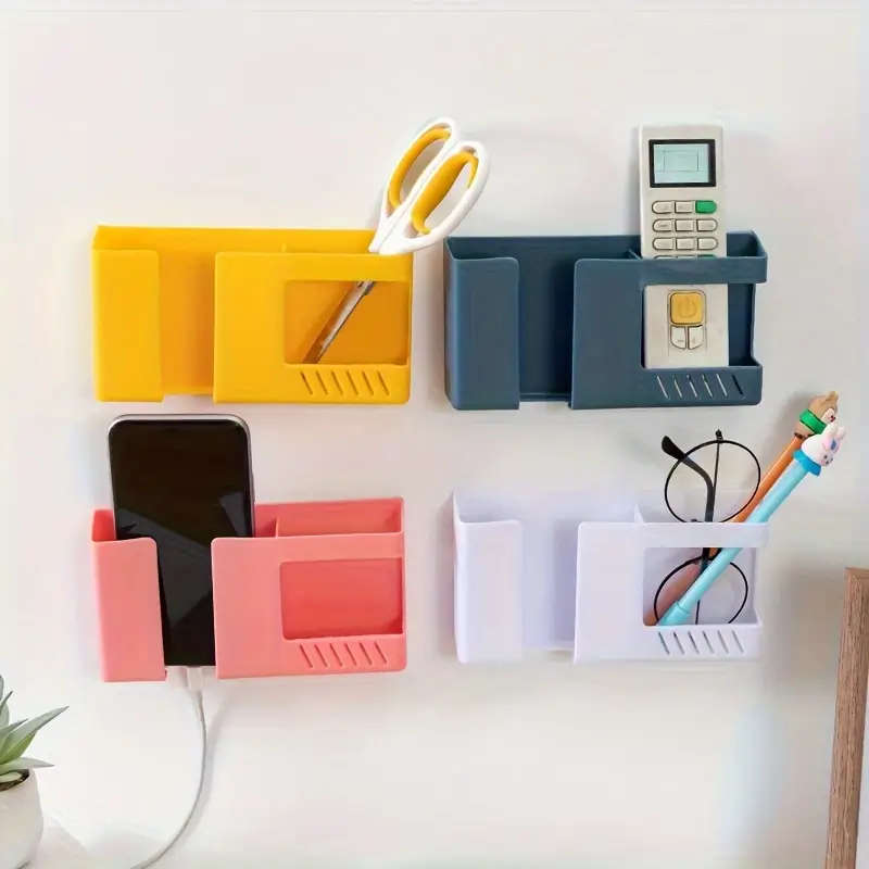 1pc Wall Mounted Storage Organizer Multifunctional Plastic Bracket for Remote Control Phone and Pers