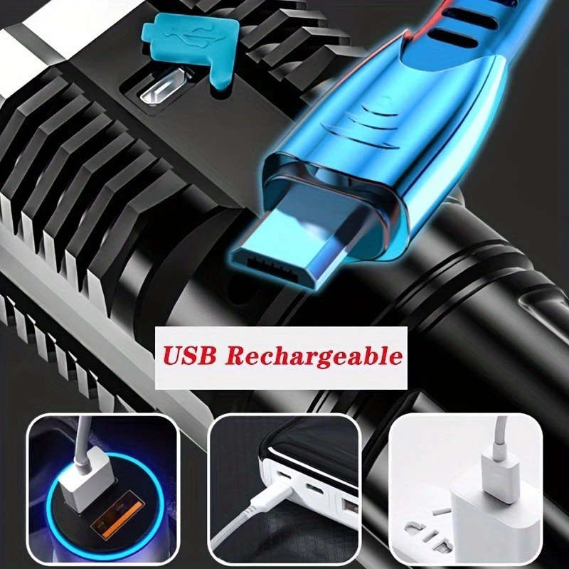1pc USB Rechargeable LED Flashlight 150 Lumen Multi-Mode Handheld Torch with COB Side Light Non-Wate