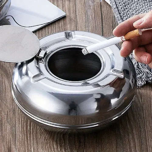 1 Piece Stainless Steel Ashtray With Lid Windproof And Rustproof