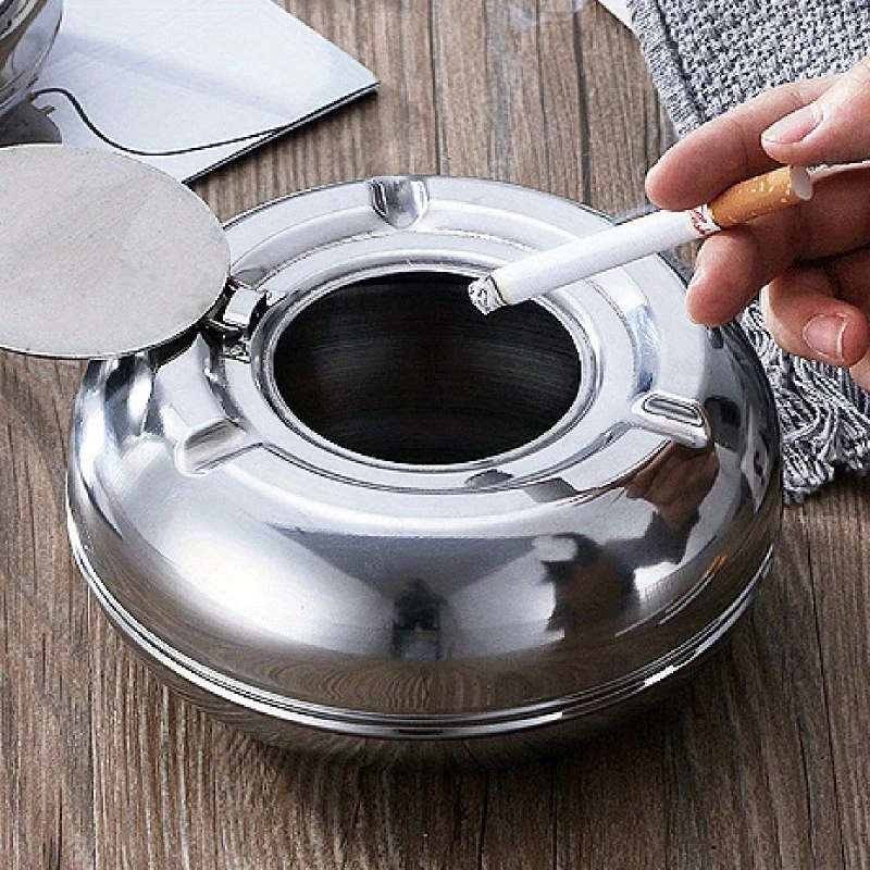 1 Piece Stainless Steel Ashtray With Lid Windproof And Rustproof