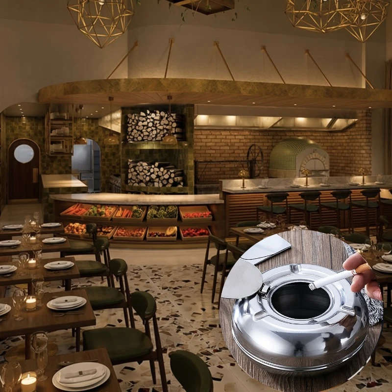 1 Piece Stainless Steel Ashtray With Lid Windproof And Rustproof