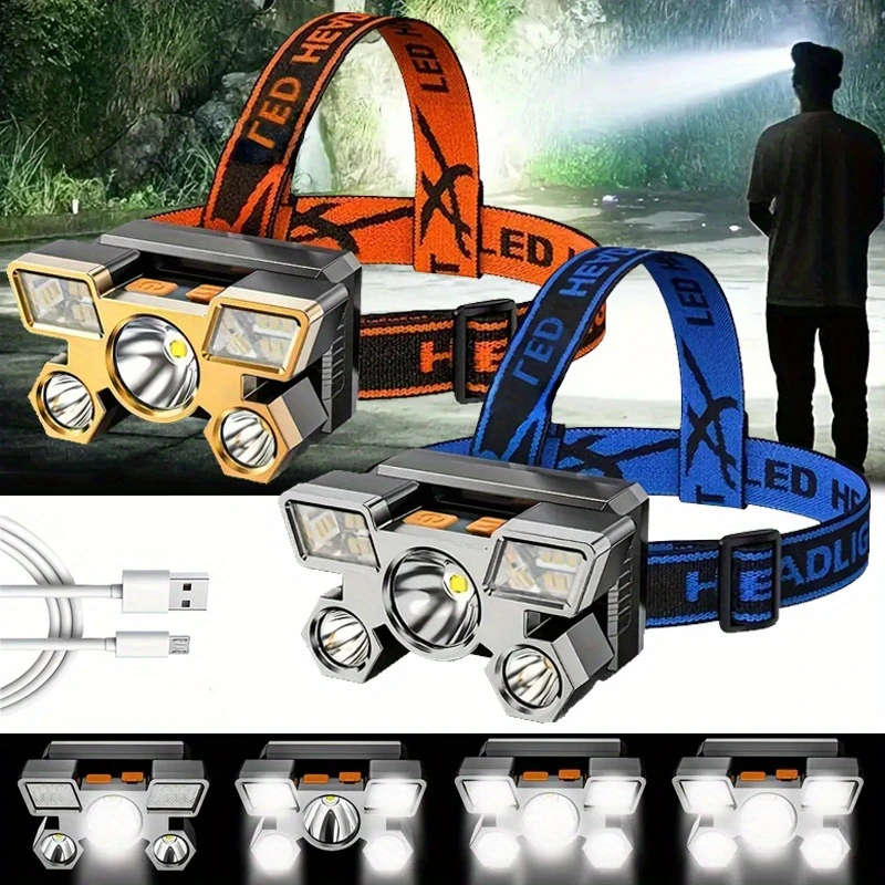 Very Bright FIVE LED Rechargeable Headlamp with Adjustable Headband