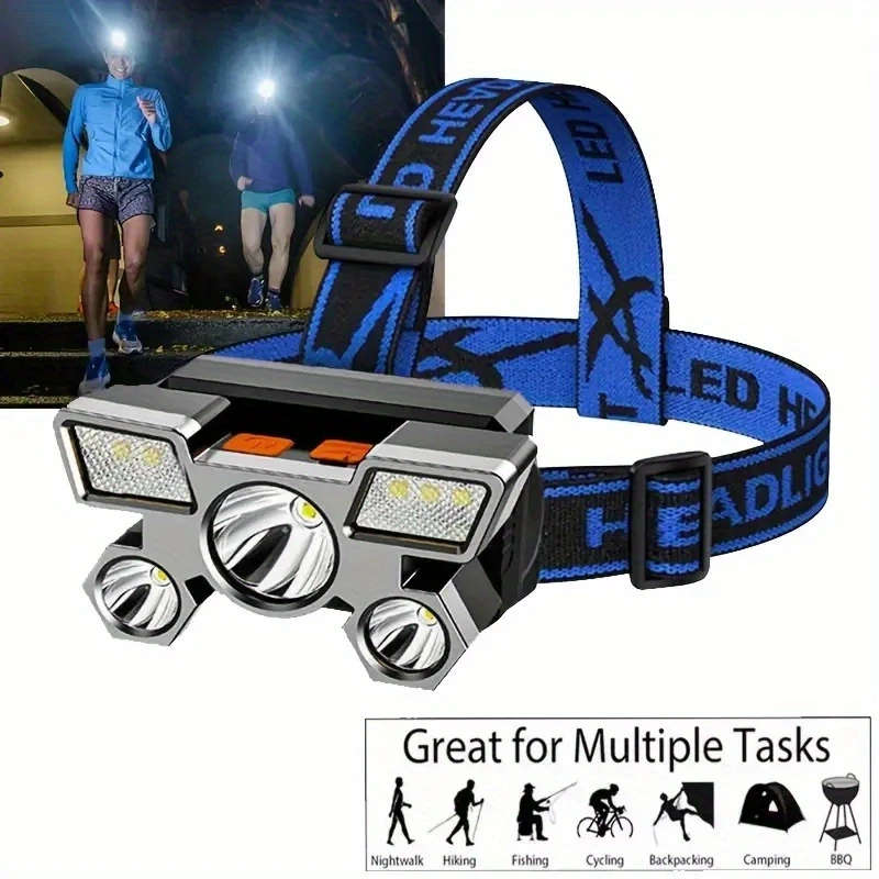 Very Bright FIVE LED Rechargeable Headlamp with Adjustable Headband
