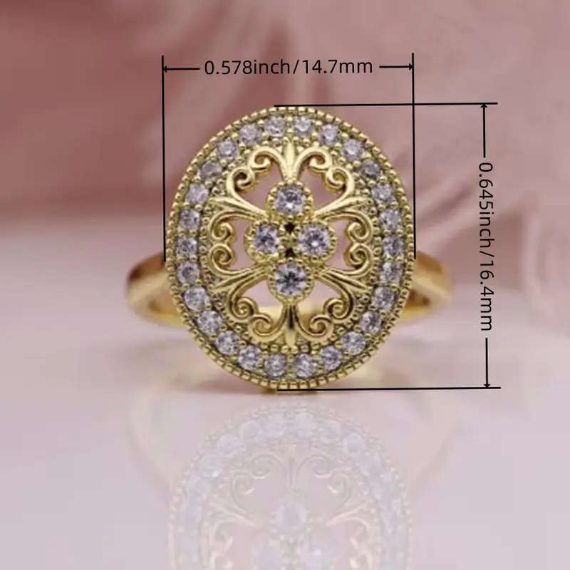 Hollow Floral Ring, Copper with zirconia Mosaic, Round Solitaire