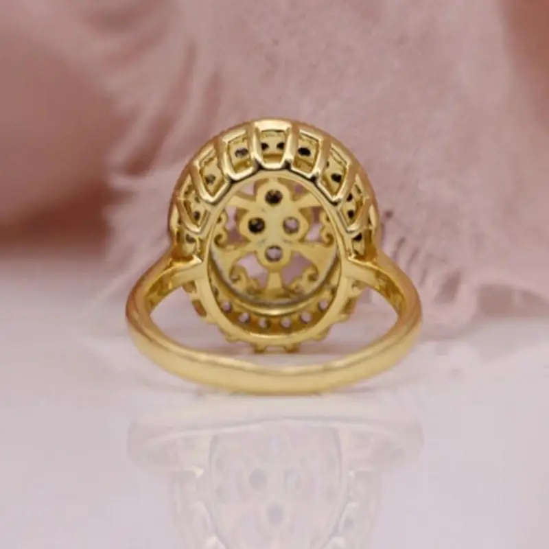 Hollow Floral Ring, Copper with zirconia Mosaic, Round Solitaire