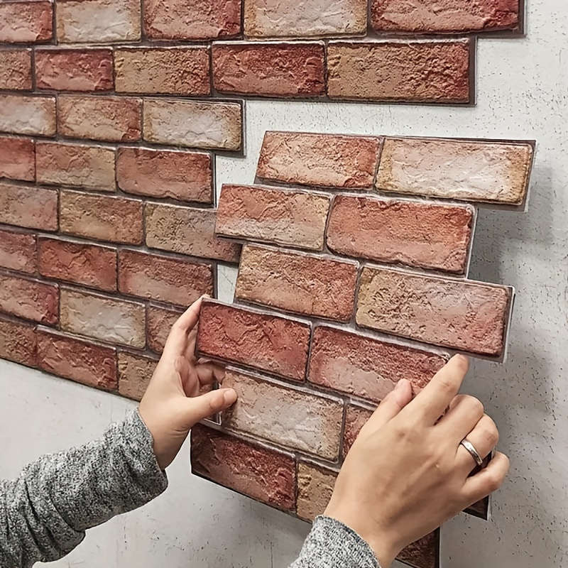10Pcs 3D Red Brick Wall Tile Stickers