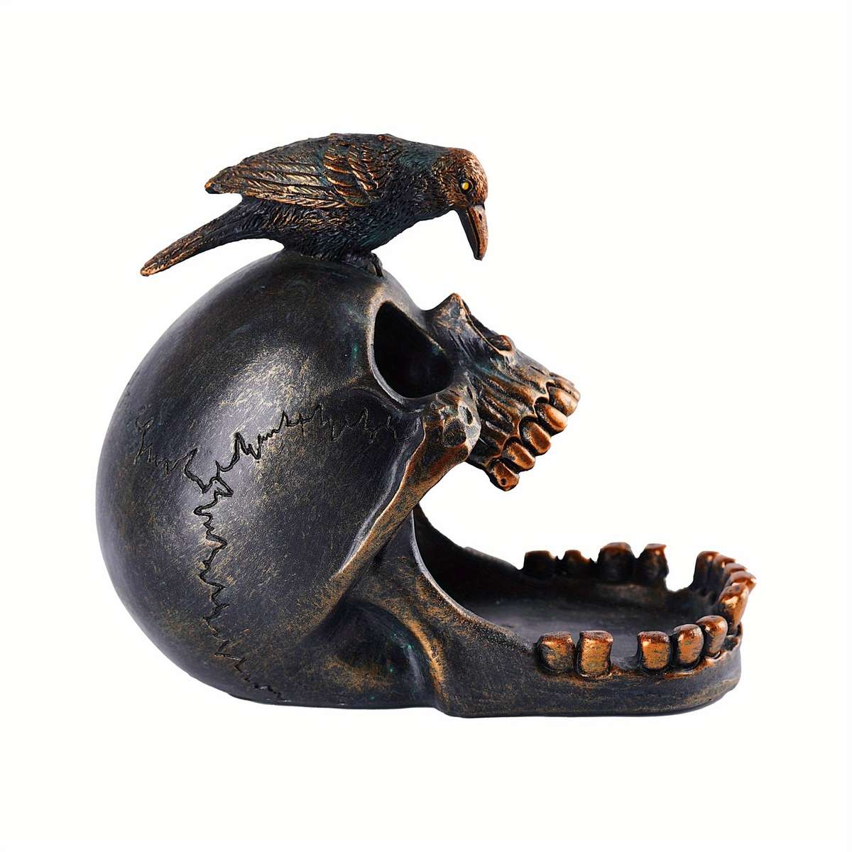 1pc Gothic Skull and Crow Ashtray Resin Ring Holder Censer Vintage Halloween Decor Ideal Gif