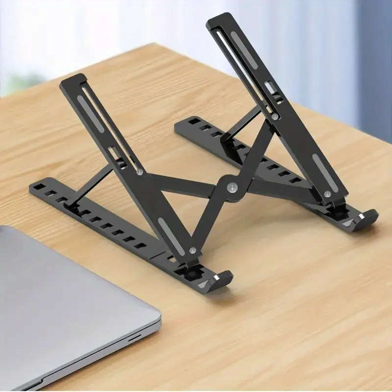 Portable ABS Laptop Stand, Adjustable Height with 10 Levels, Foldable Cooling Base - Black