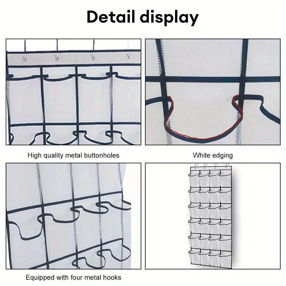 24Pocket Over-The-Door Shoe Organizer Durable Plastic Hanging Shoe Rack With Large Mesh Pockets
