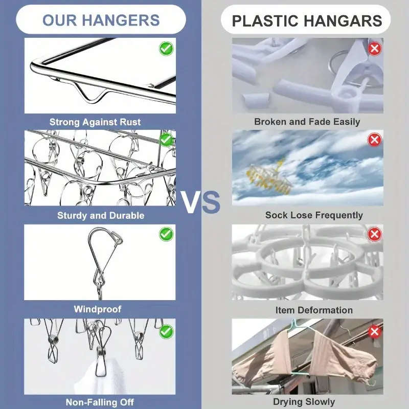 30 Clip Stainless Steel Drying Rack Windproof Space-Saving Design with Polished Finish for Socks Und