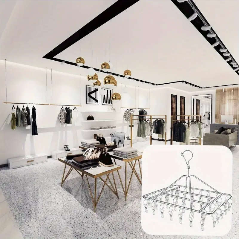 30 Clip Stainless Steel Drying Rack Windproof Space-Saving Design with Polished Finish for Socks Und