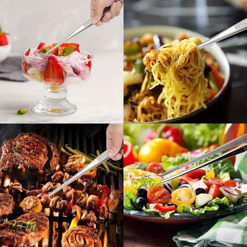 2pcs Premium Stainless Steel Kitchen Tongs Durable Ergonomic BBQ Cooking Tweezers for Prec