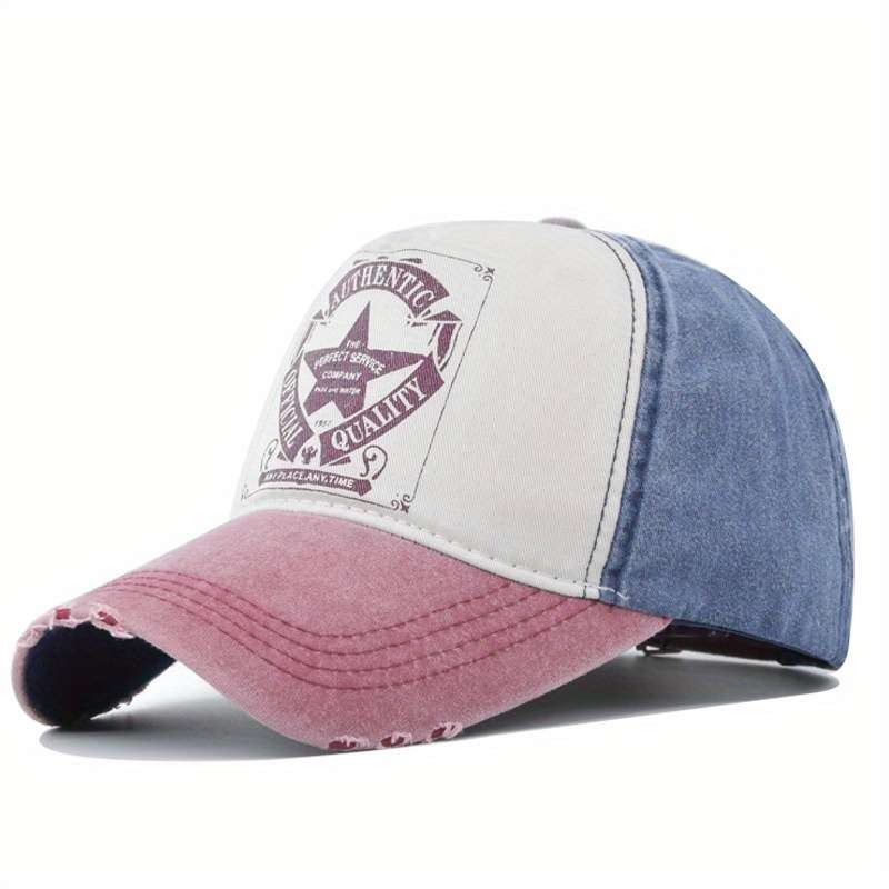 Vintage Star Print Baseball Cap Washed Shabby Look Color Blocking Snapback Sun Hat