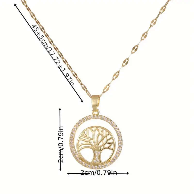 Tree of Life Rhinestone Circle Pendant WITH Necklace