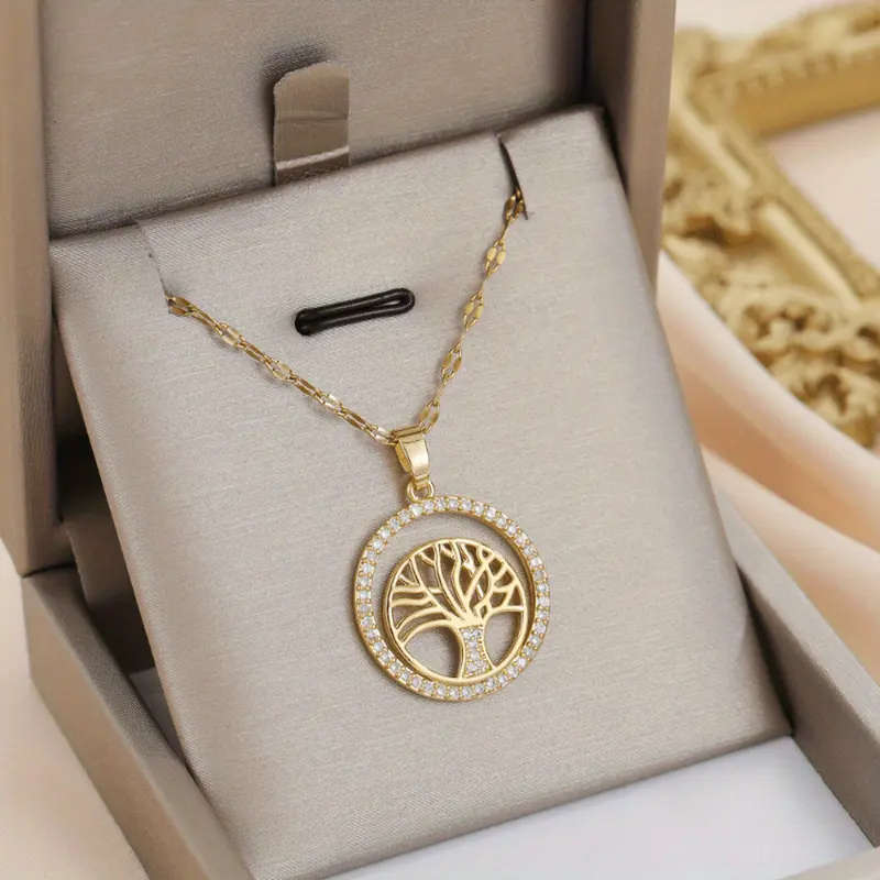Tree of Life Rhinestone Circle Pendant WITH Necklace