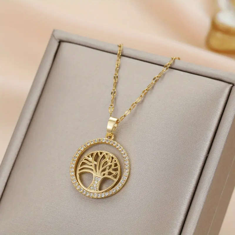 Tree of Life Rhinestone Circle Pendant WITH Necklace