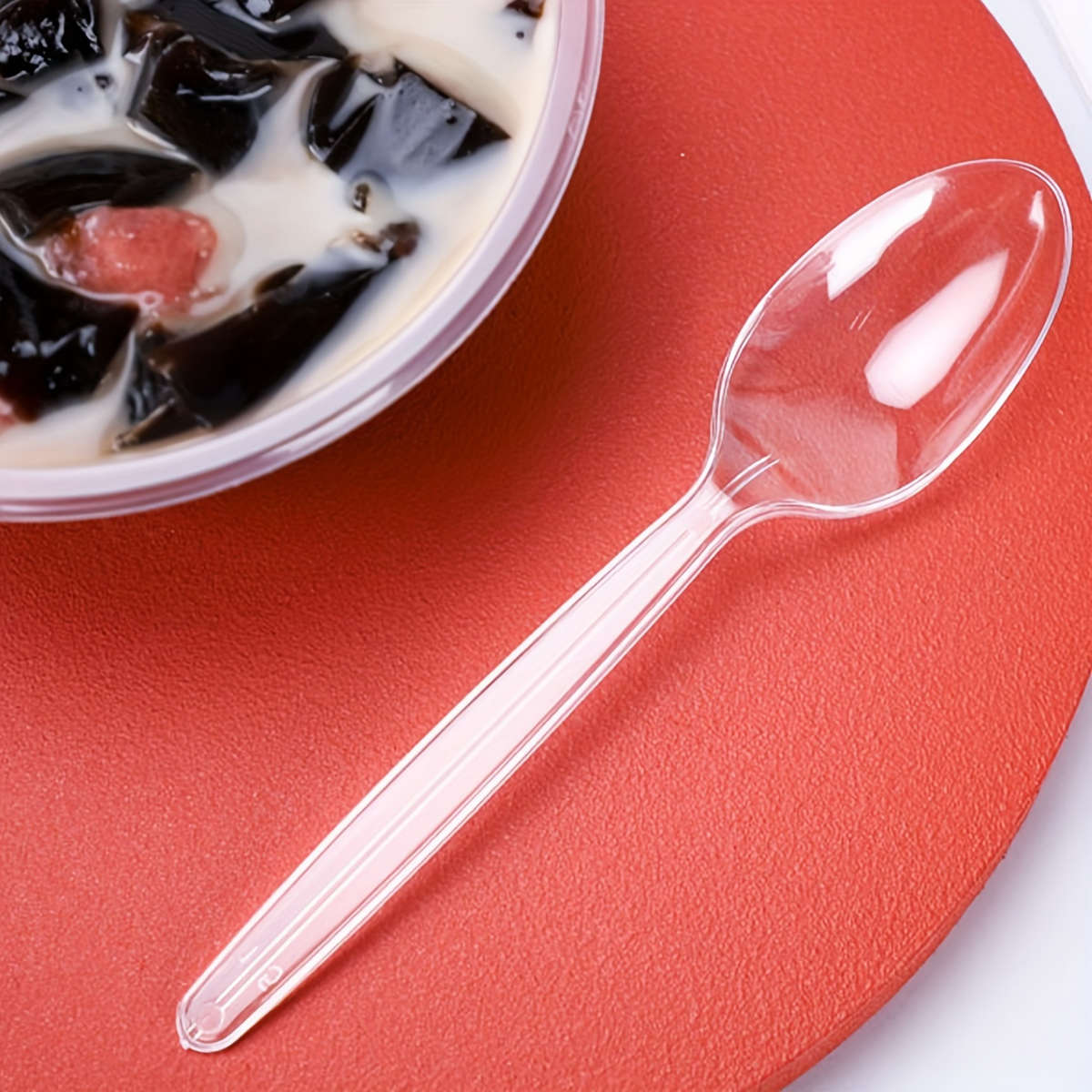 50pcs Durable Plastic Spoons Transparent Reusable Washable for Desserts Yogurt Soup Id