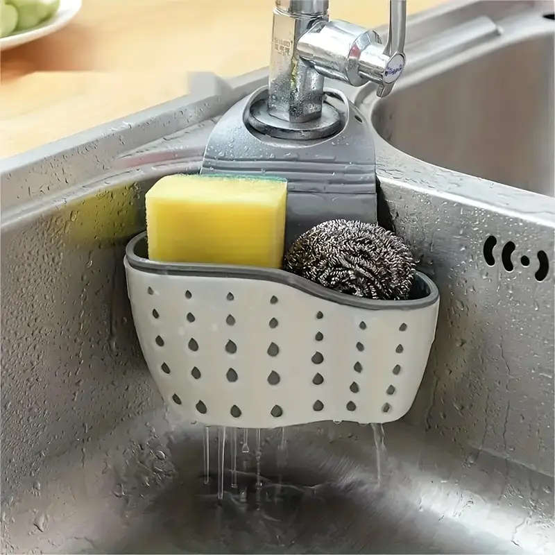 1pc Plastic Sink Caddy Sponge Holder Multifunctional Draining Organizer For Kitchen Accessories Wit