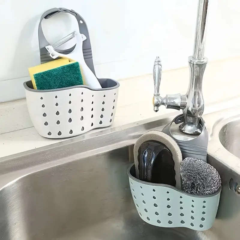 1pc Plastic Sink Caddy Sponge Holder Multifunctional Draining Organizer For Kitchen Accessories Wit