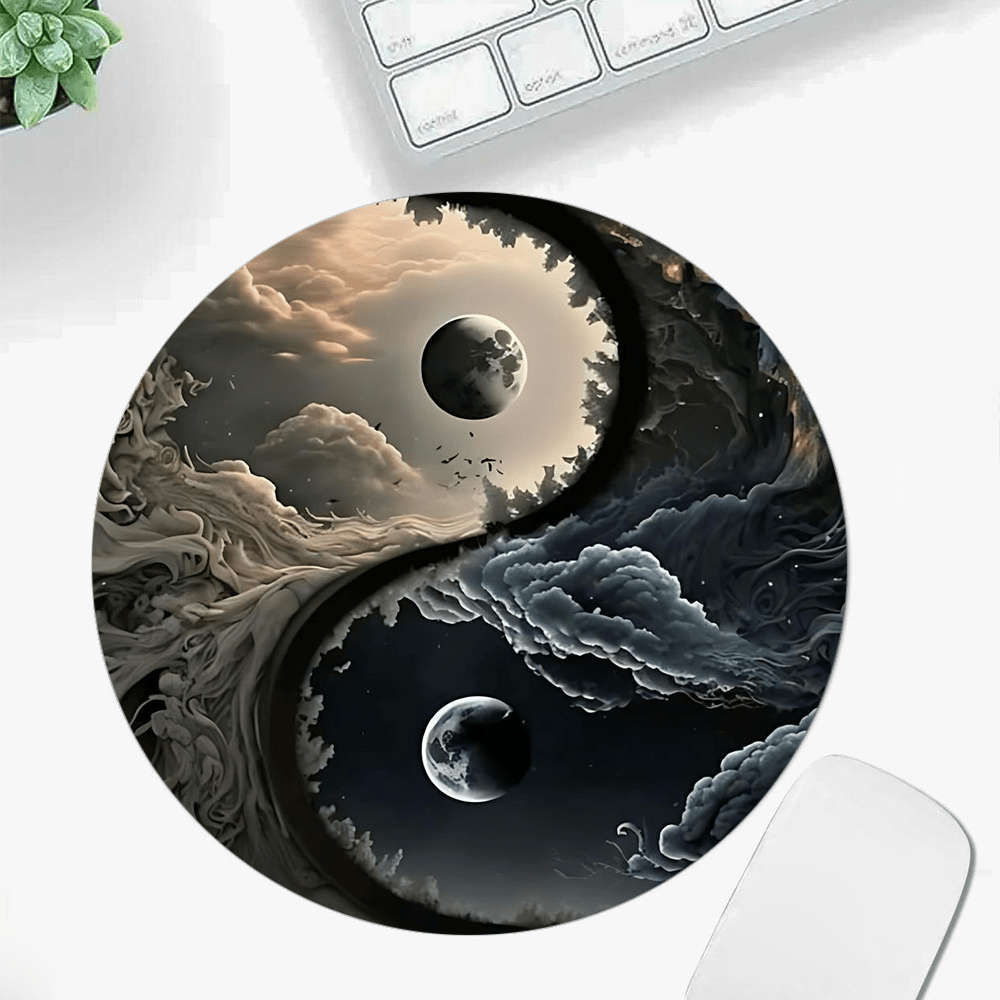 1pc Yin Yang Cosmic Round Mouse Pad 20.07 cm Celestial Moon Desk Mat Non-Slip Rubber B