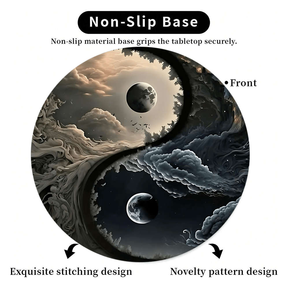 1pc Yin Yang Cosmic Round Mouse Pad 20.07 cm Celestial Moon Desk Mat Non-Slip Rubber B