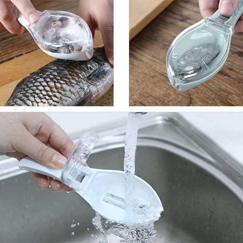 1pc Fish Scale Remover with Lid Durable PVC Scraper for Efficient Kitchen Fish Cleaning Non-Electric