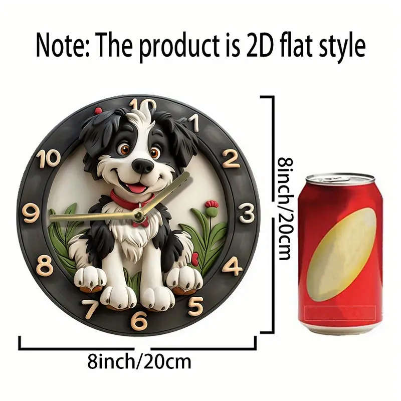 Wooden Fiber Board Border Collie Wall Clock 20.32 Cm Round Silent Quartz Movement Decorative Tim