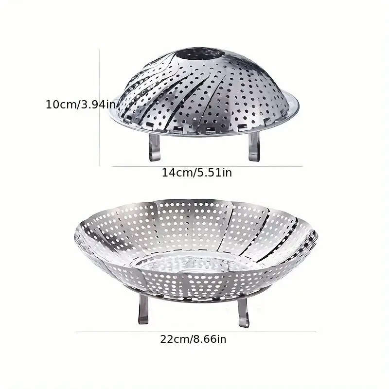 1pc Multi-functional Collapsible Steamer Basket Stainless Steel Foldable Steaming Rack Cooking Inser