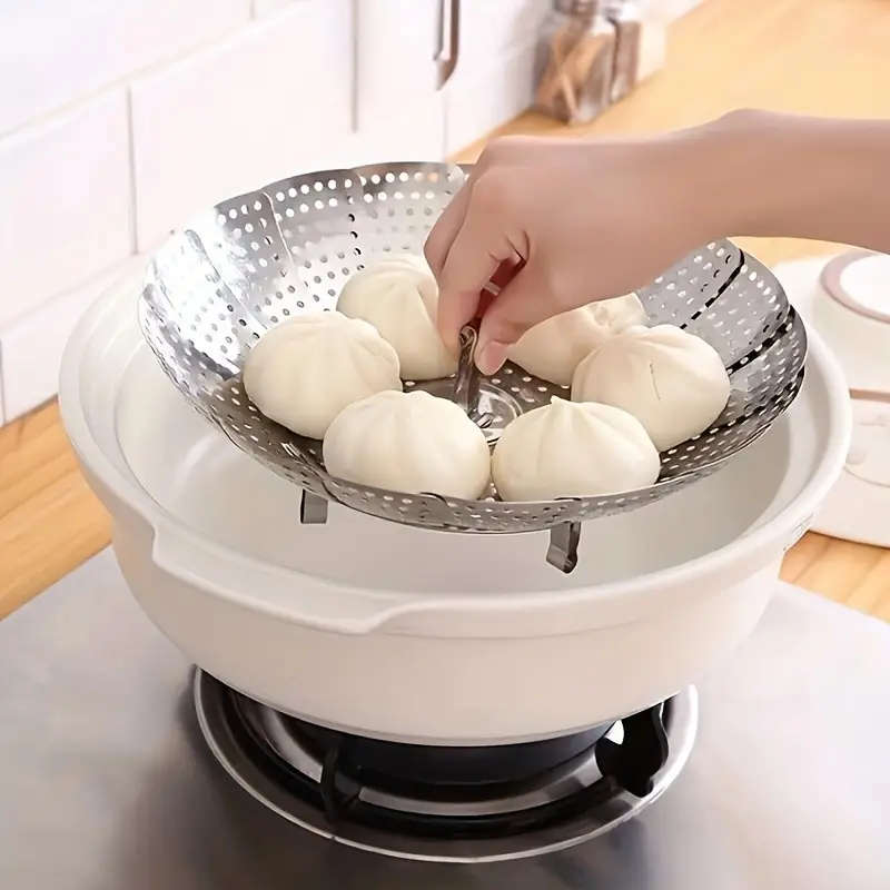 1pc Multi-functional Collapsible Steamer Basket Stainless Steel Foldable Steaming Rack Cooking Inser