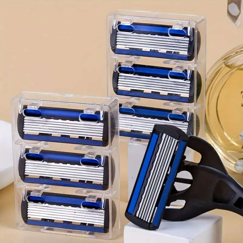 Men`s Manual Shaver Set, 2 Handle + 24 Blades, Safety Razor 6-Layers Stainless Steel