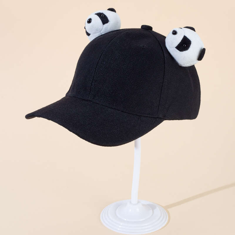 Adjustable Cotton Baseball Cap with Cute Panda Ears Casual Round Top Hat