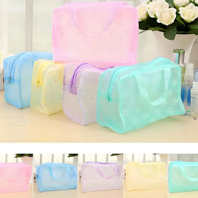 5 Piece Waterproof PVC Cosmetic Bag Set, Transparent Makeup Pouches RANDOM COLORS